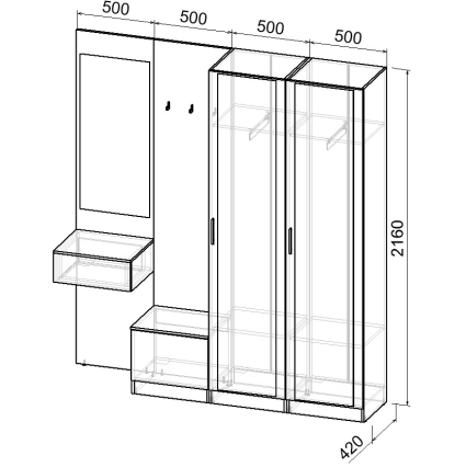 Набор мебели для прихожей "Марсель-109" МР 01-109 В2160 Ш2000 Г420 (ЛДСП Белый премиум)